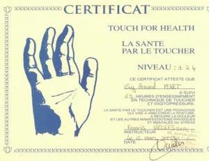 diplôme de kinésiologie TFH kinésiologue à la reole; kinésiologue à Langon; kinésiologue à Bazas